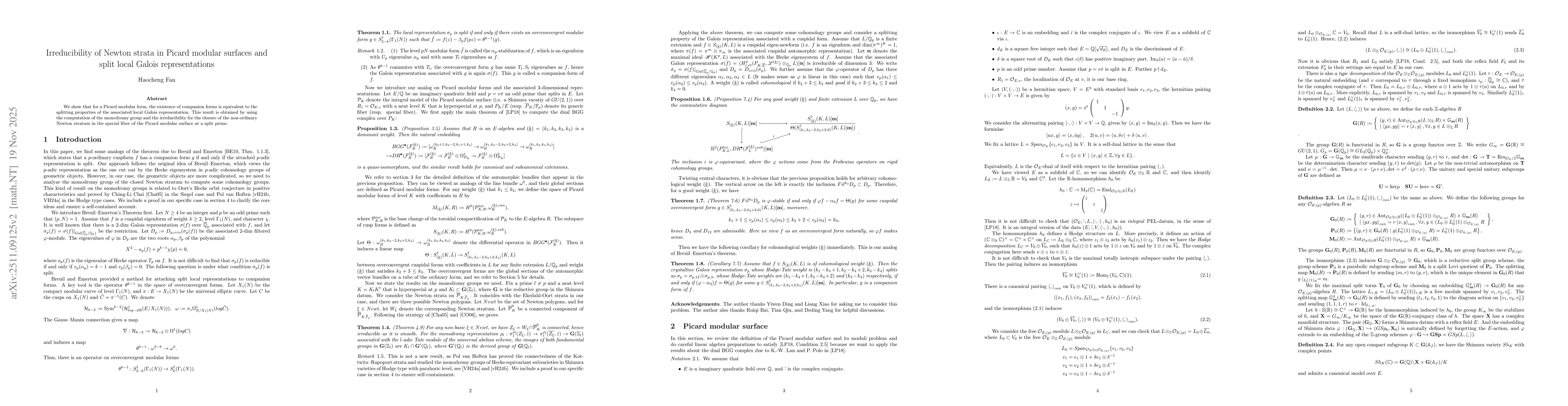 Thumbnail for Irreducibility of Newton strata in Picard modular surfaces and split local Galois representations