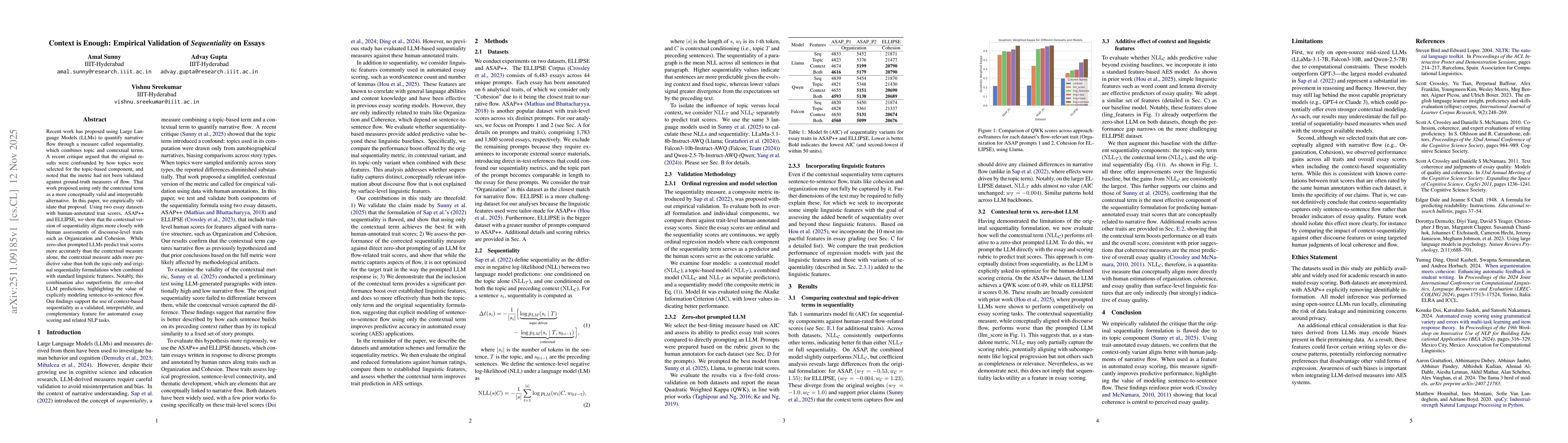 Thumbnail for Context is Enough: Empirical Validation of $\textit{Sequentiality}$ on Essays