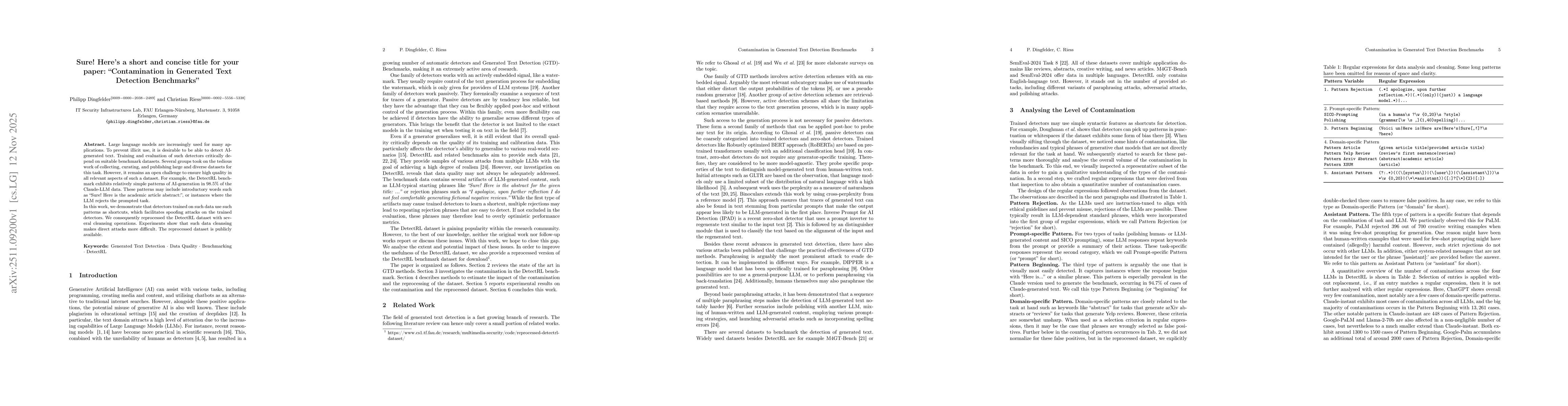Thumbnail for Sure! Here's a short and concise title for your paper: "Contamination in Generated Text Detection Benchmarks"