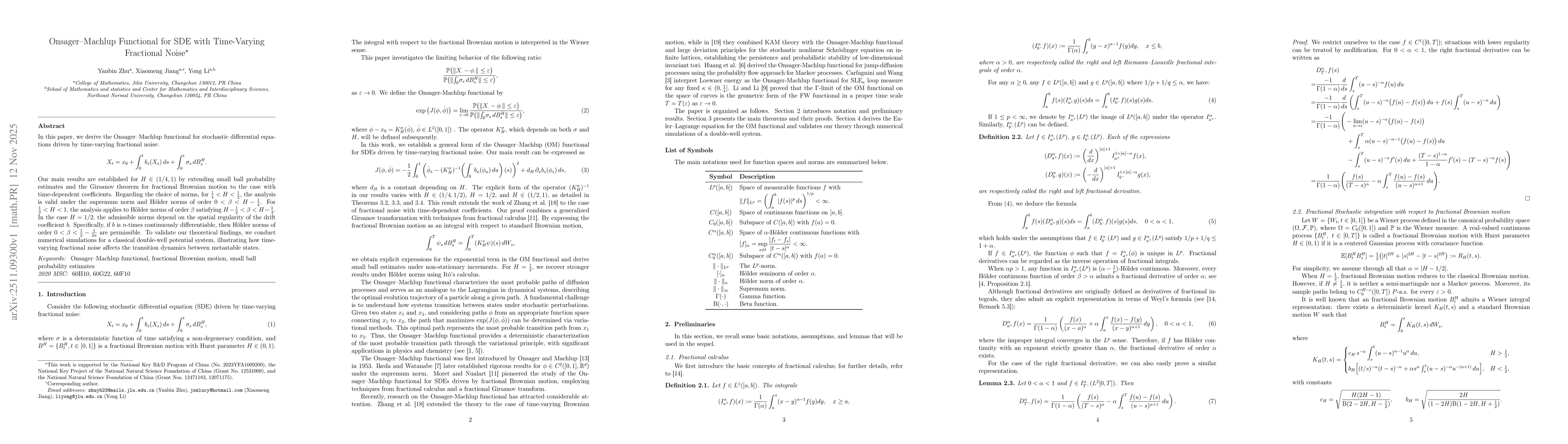 Thumbnail for Onsager-Machlup Functional for SDE with Time-Varying Fractional Noise