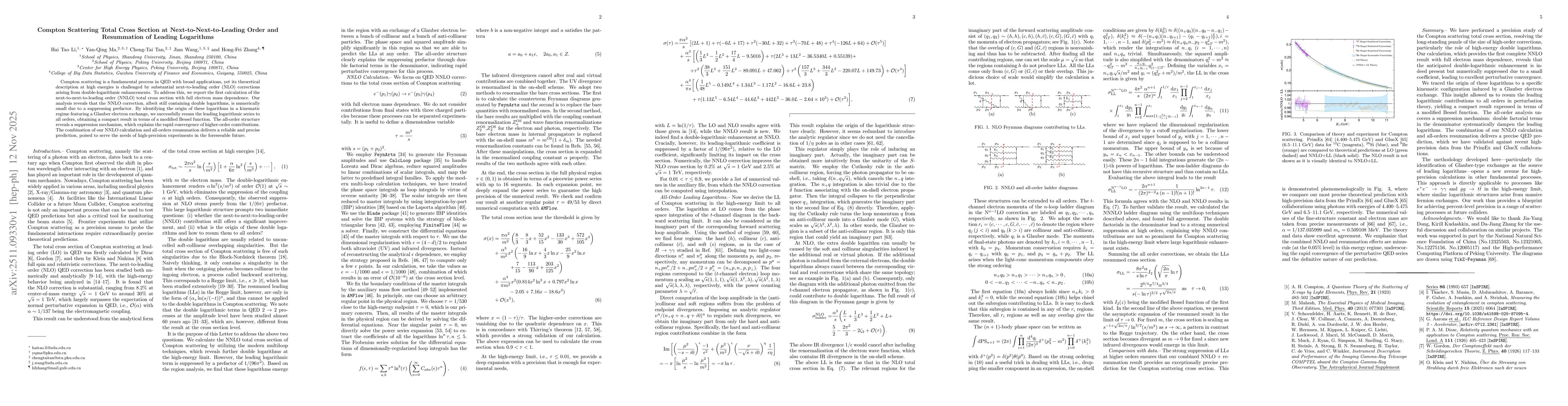 Thumbnail for Compton Scattering Total Cross Section at Next-to-Next-to-Leading Order and Resummation of Leading Logarithms
