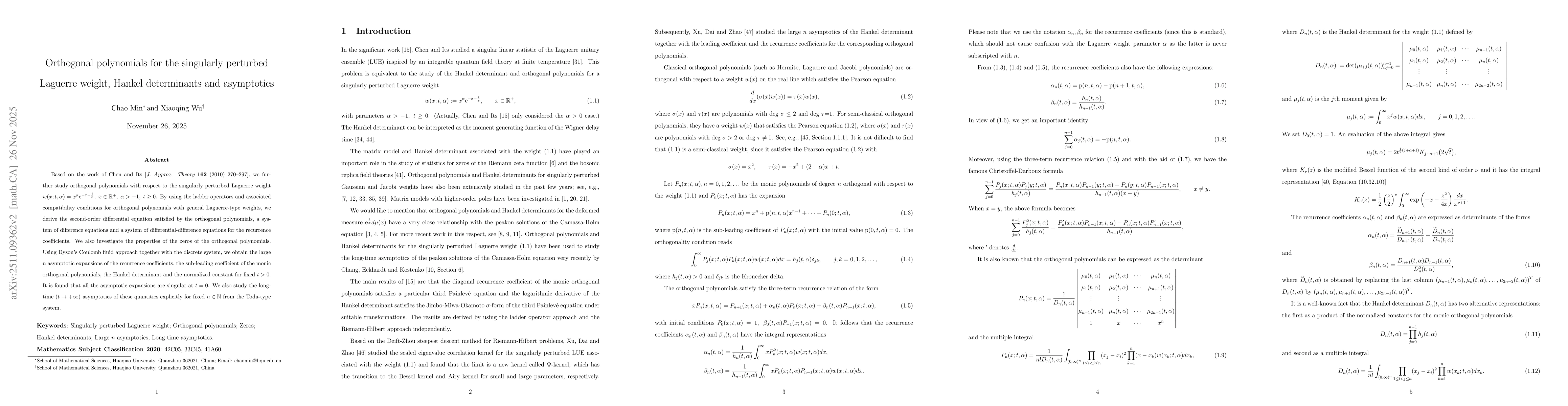 Thumbnail for Orthogonal polynomials for the singularly perturbed Laguerre weight, Hankel determinants and asymptotics