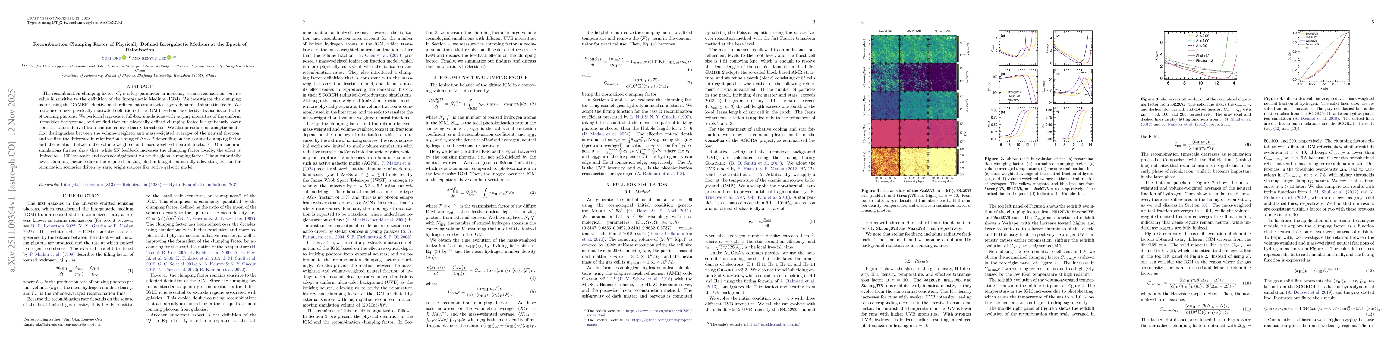 Thumbnail for Recombination Clumping Factor of Physically Defined Intergalactic Medium at the Epoch of Reionization
