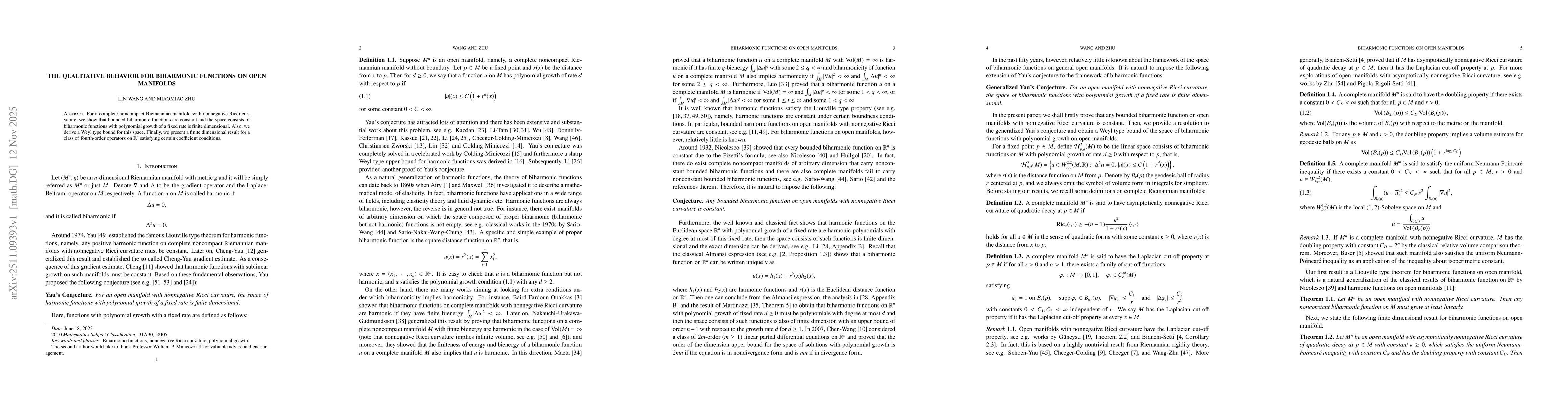 Thumbnail for The qualitative behavior for biharmonic functions on open manifolds