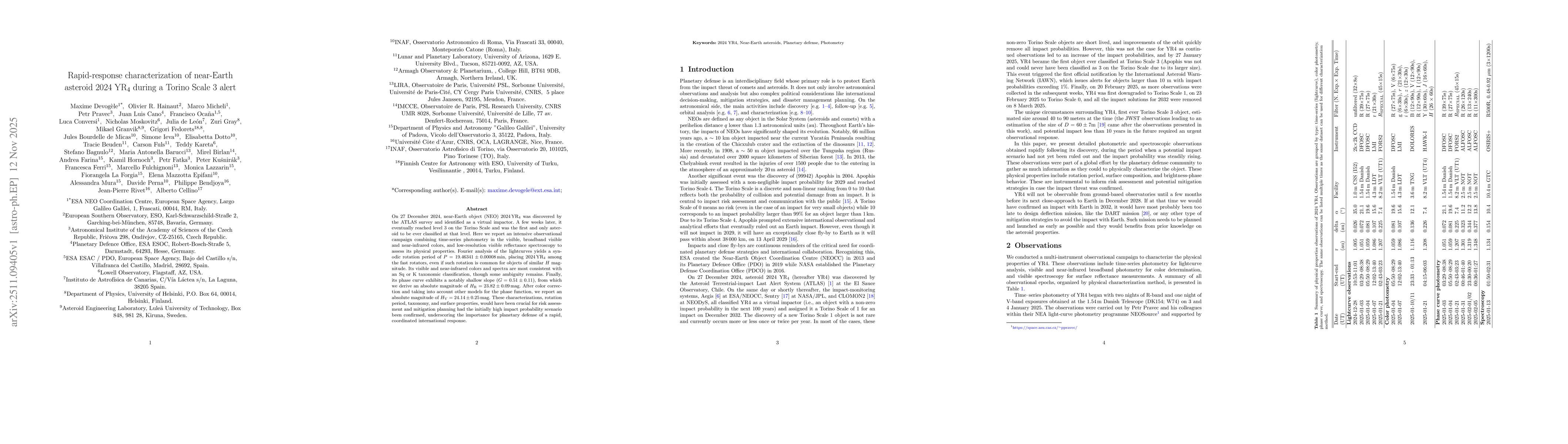 Thumbnail for Rapid-response characterization of near-Earth asteroid 2024 YR4 during a Torino Scale 3 alert