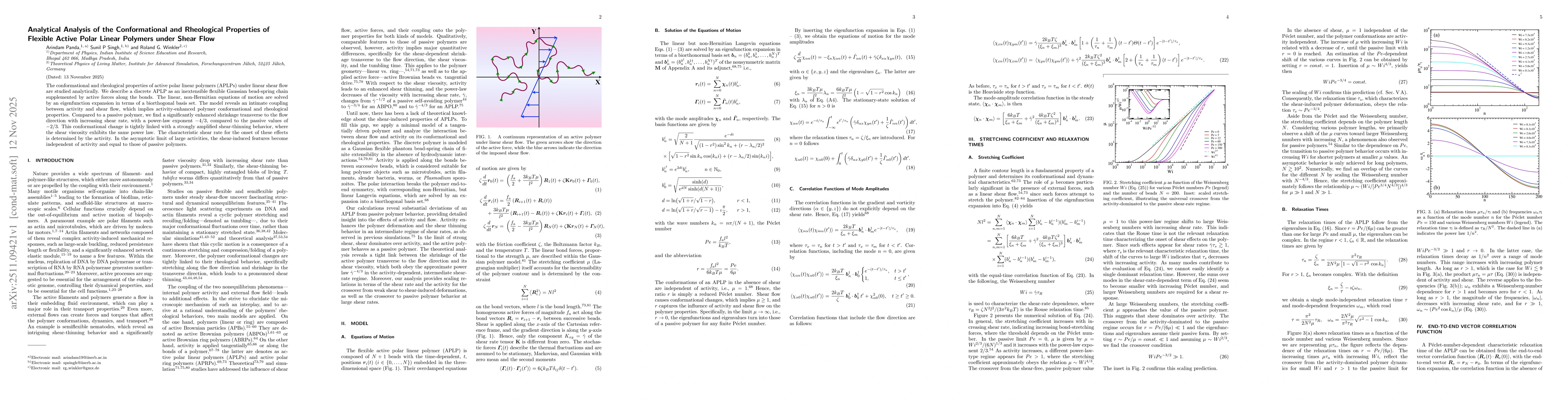 Thumbnail for Analytical Analysis of the Conformational and Rheological Properties of Flexible Active Polar Linear Polymers under Shear Flow