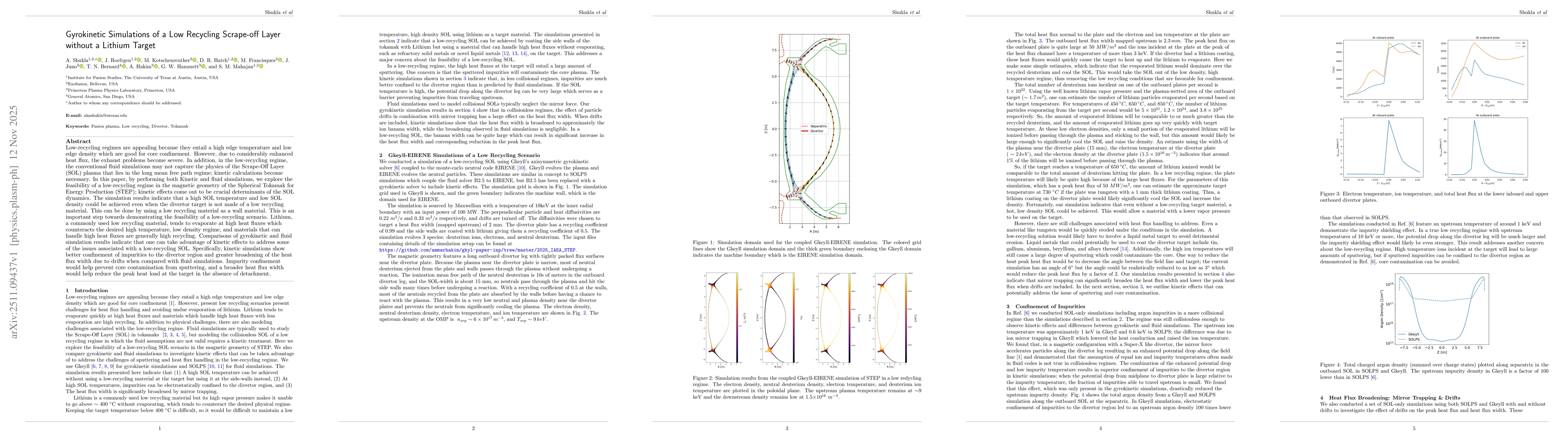 Thumbnail for Gyrokinetic Simulations of a Low Recycling Scrape-off Layer without a Lithium Target