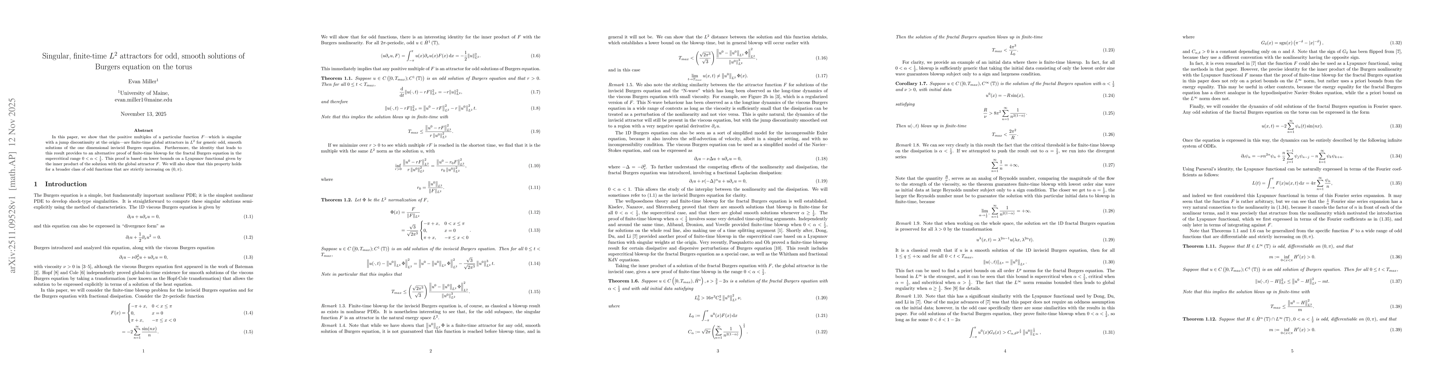Thumbnail for Singular, finite-time $L^2$ attractors for odd, smooth solutions of Burgers equation on the torus