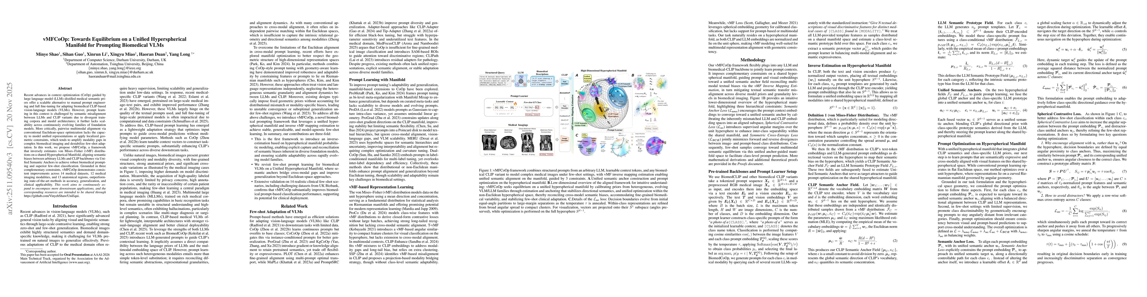 Thumbnail for vMFCoOp: Towards Equilibrium on a Unified Hyperspherical Manifold for Prompting Biomedical VLMs