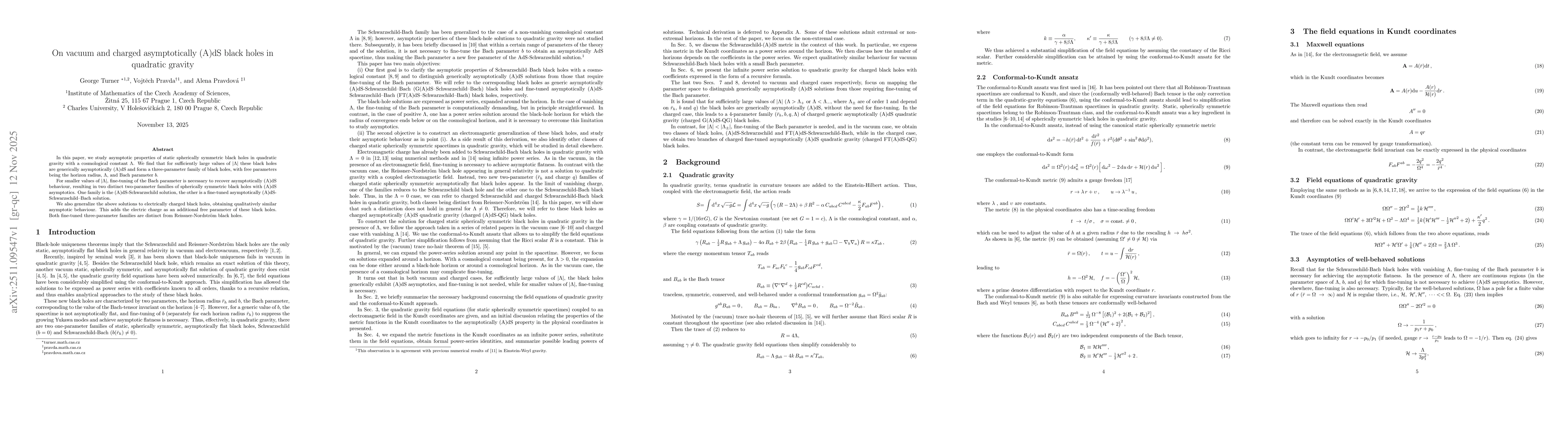 Thumbnail for On vacuum and charged asymptotically (A)dS black holes in quadratic gravity