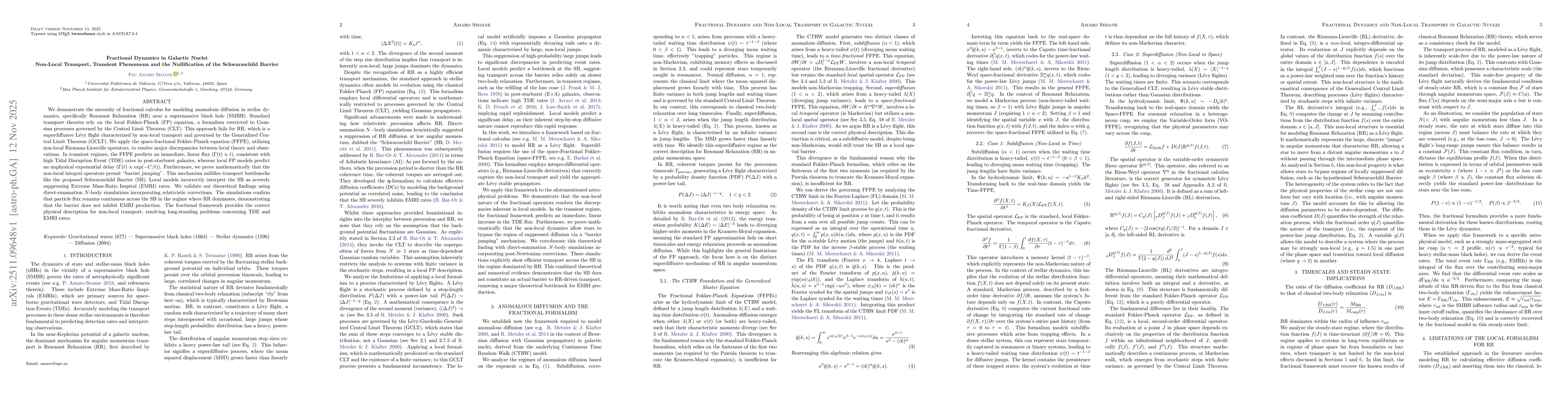 Thumbnail for Fractional Dynamics in Galactic Nuclei: Non-Local Transport, Transient Phenomena and the Nullification of the Schwarzschild Barrier