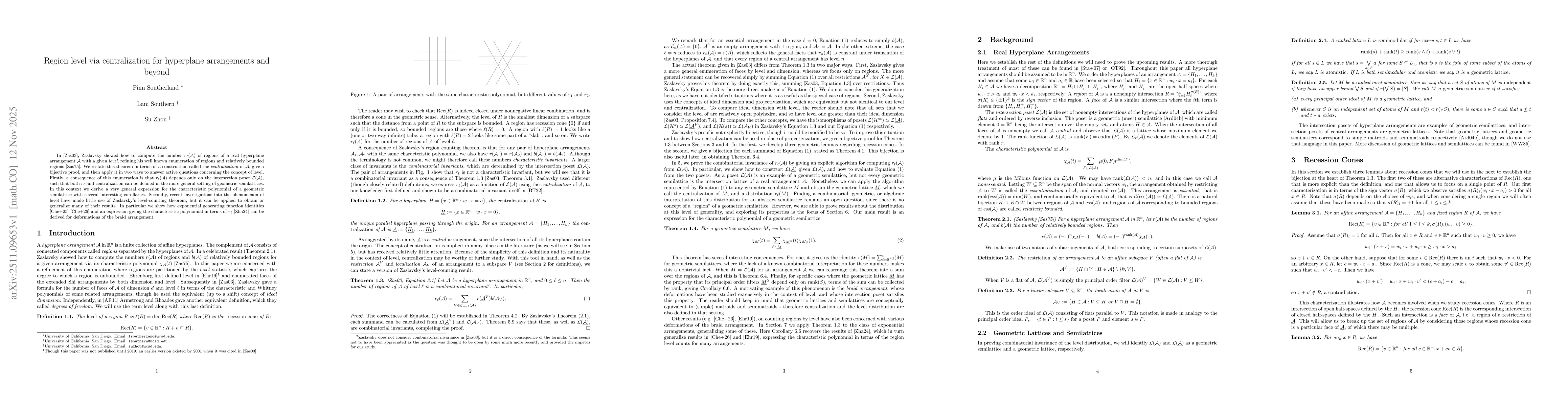 Thumbnail for Region level via centralization for hyperplane arrangements and beyond