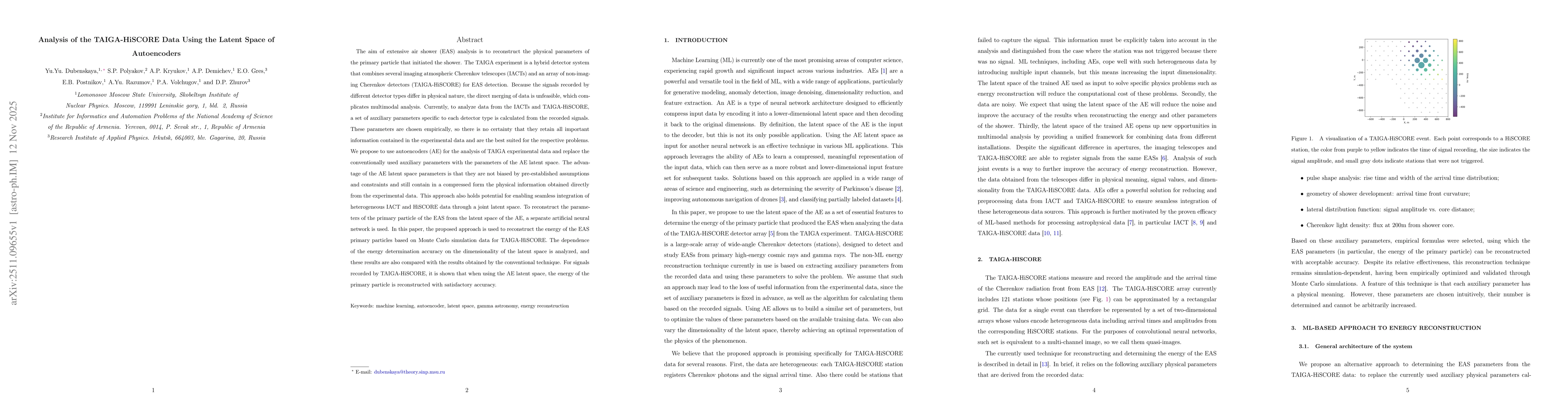 Thumbnail for Analysis of the TAIGA-HiSCORE Data Using the Latent Space of Autoencoders