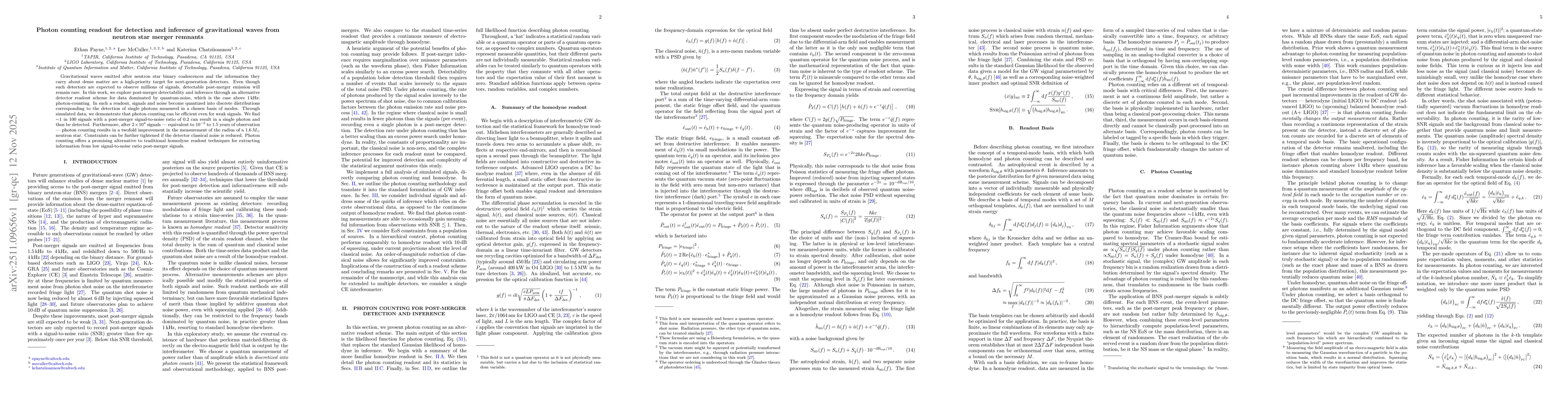 Thumbnail for Photon counting readout for detection and inference of gravitational waves from neutron star merger remnants