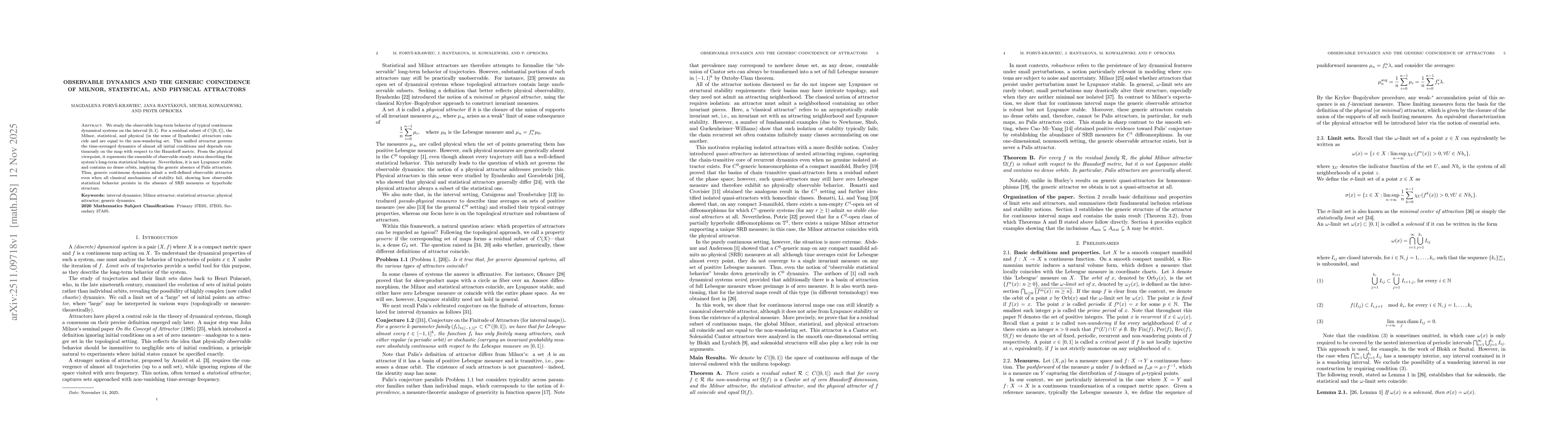 Thumbnail for Observable Dynamics and the Generic Coincidence of Milnor, Statistical, and Physical Attractors