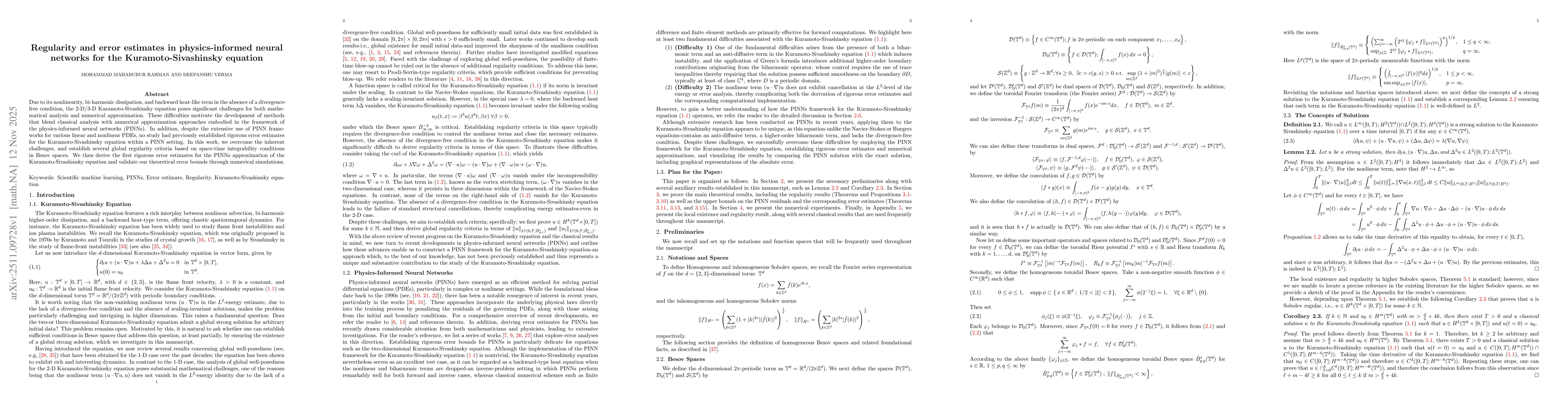 Thumbnail for Regularity and error estimates in physics-informed neural networks for the Kuramoto-Sivashinsky equation