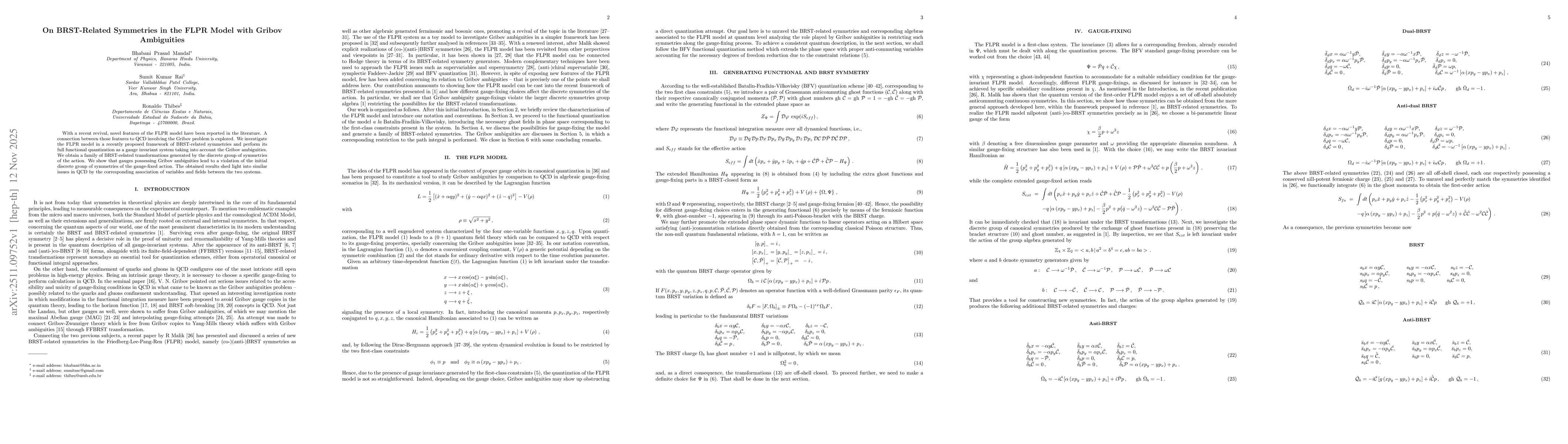 Thumbnail for On BRST-Related Symmetries in the FLPR Model with Gribov Ambiguities