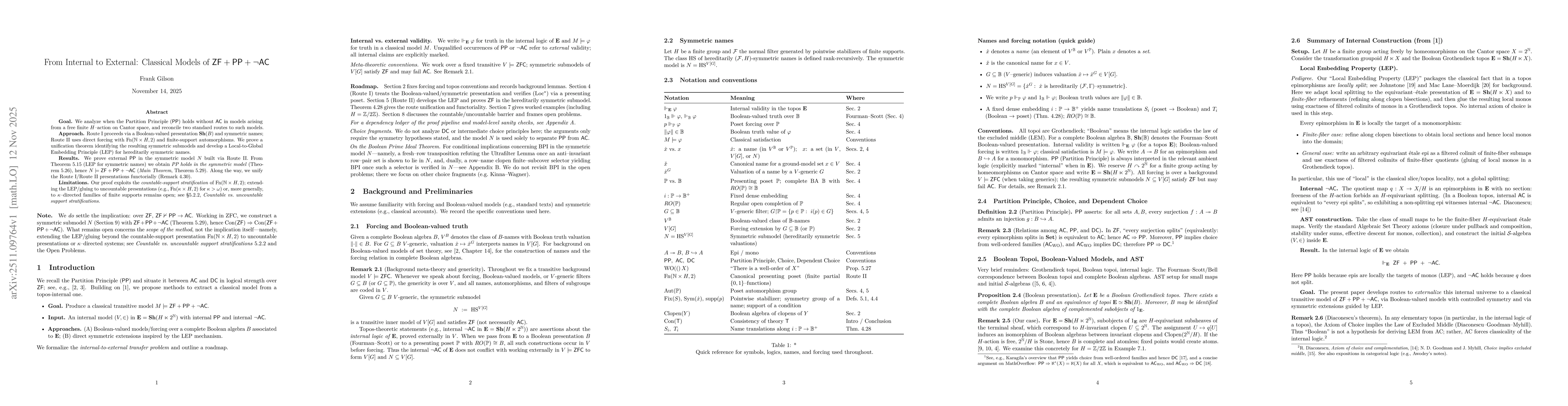 Thumbnail for From Internal to External: Classical Models of ZF + PP + $\neg$AC