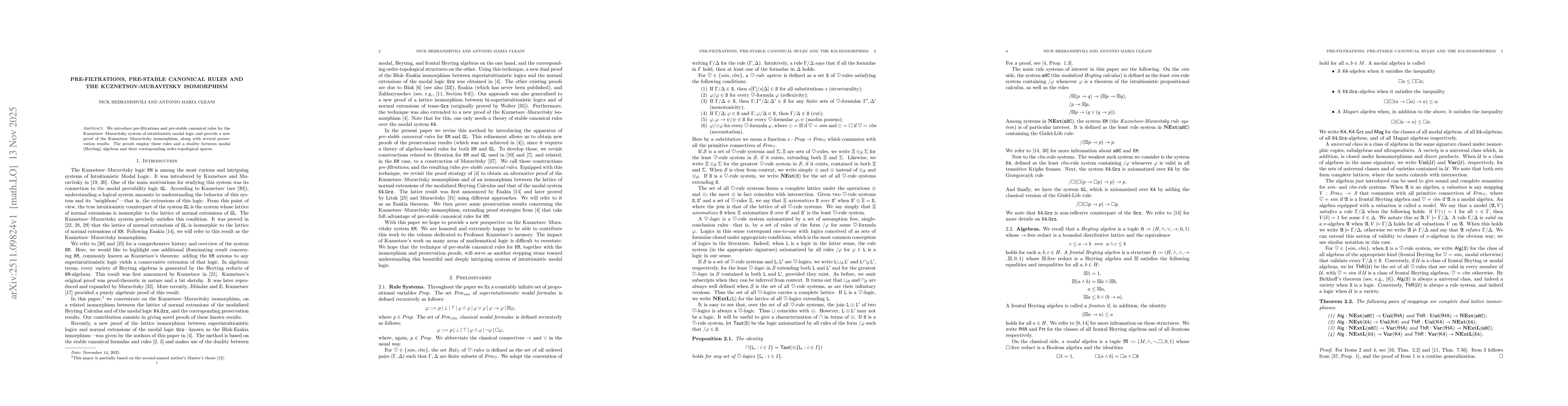 Thumbnail for Pre-filtrations, Pre-stable Canonical Rules, and the Kuznetsov-Muravitsky Isomorphism