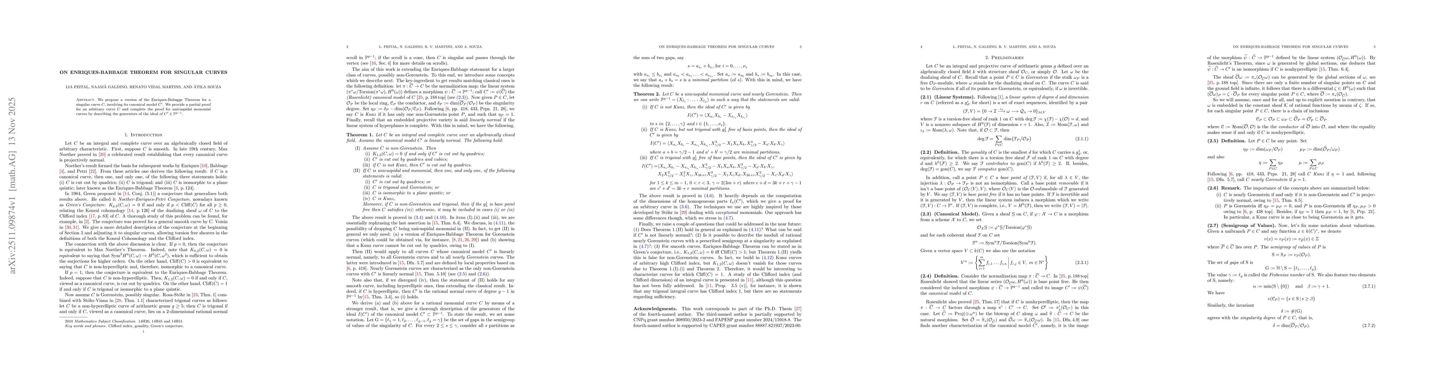 Thumbnail for On Enriques-Babbage Theorem for singular curves