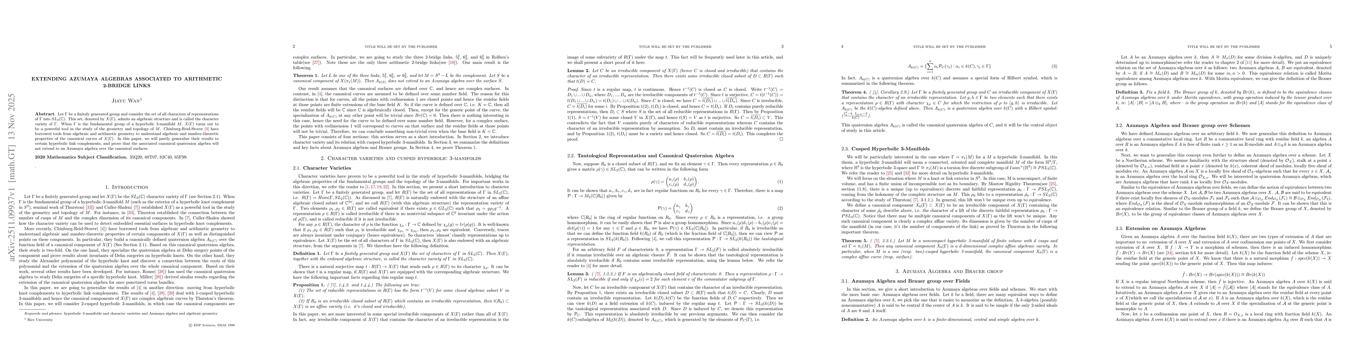 Thumbnail for Extending Azumaya algebras associated to arithmetic 2-bridge links