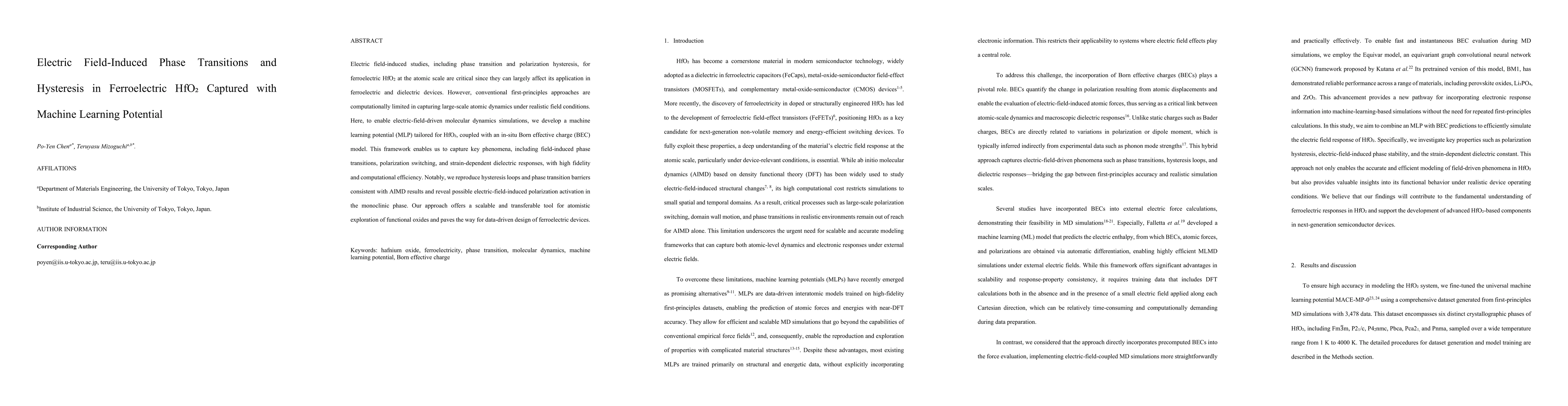 Thumbnail for Electric Field-Induced Phase Transitions and Hysteresis in Ferroelectric HfO2 Captured with Machine Learning Potential