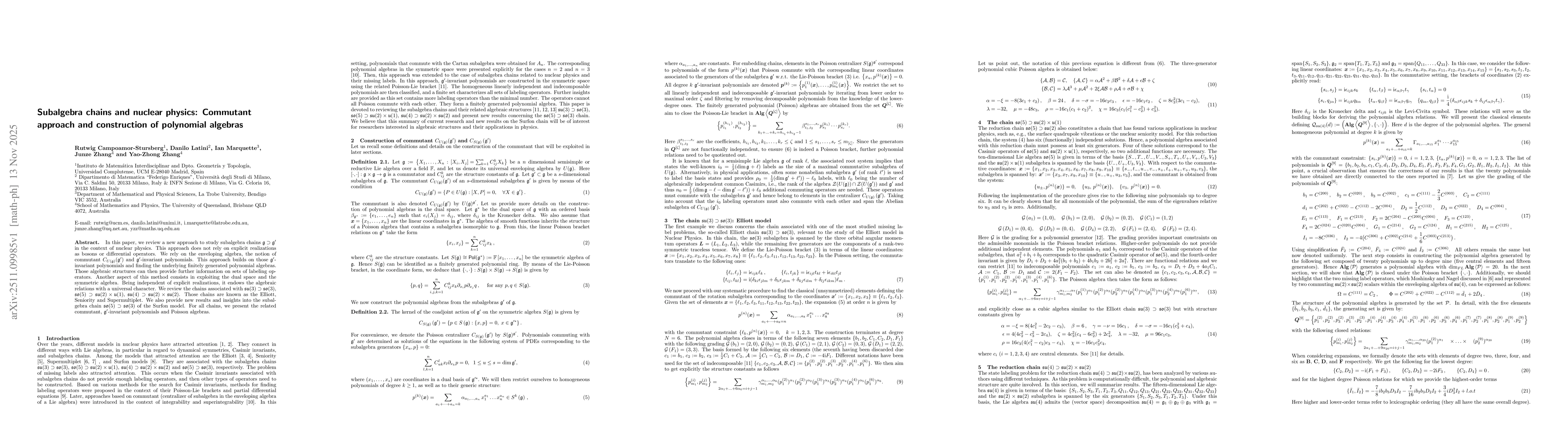 Thumbnail for Subalgebra chains and nuclear physics: Commutant approach and construction of polynomial algebras