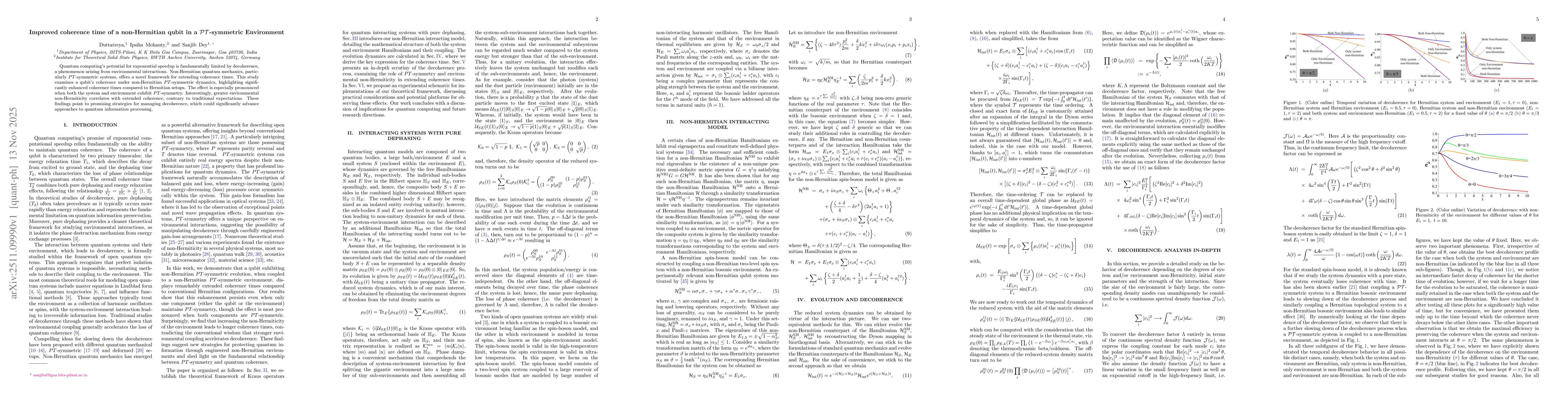 Thumbnail for Improved coherence time of a non-Hermitian qubit in a $\mathcal{PT}$-symmetric Environment