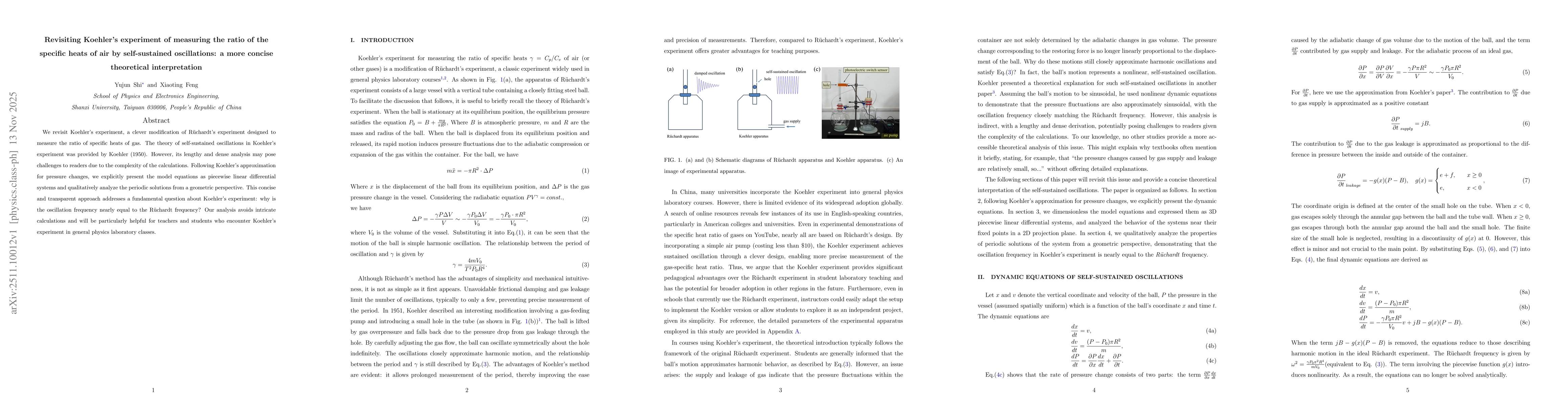 Thumbnail for Revisiting Koehler's experiment of measuring the ratio of the specific heats of air by self-sustained oscillations: a more concise theoretical interpretation