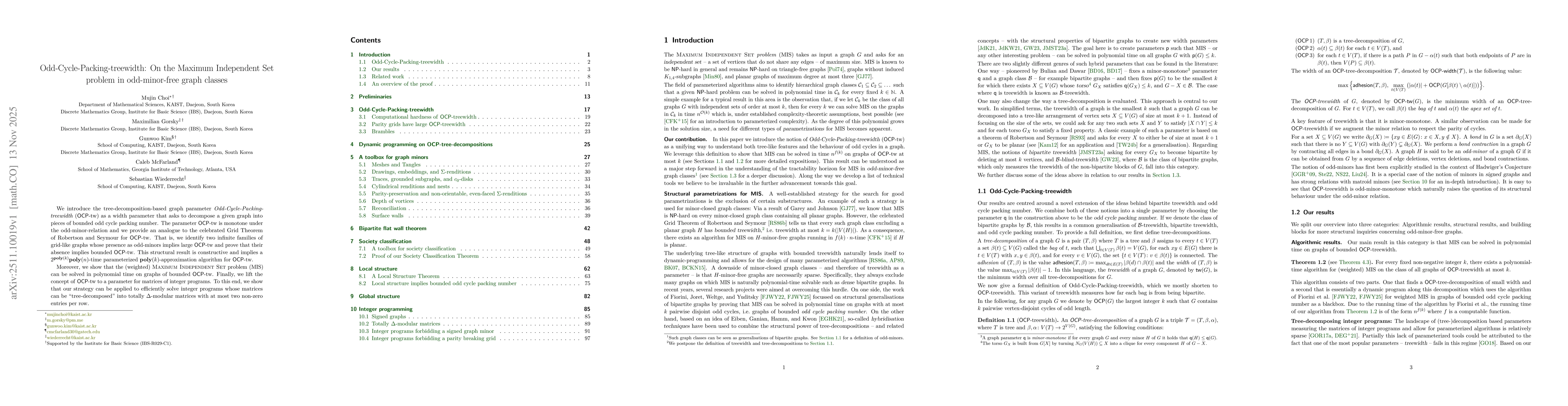 Thumbnail for Odd-Cycle-Packing-treewidth: On the Maximum Independent Set problem in odd-minor-free graph classes