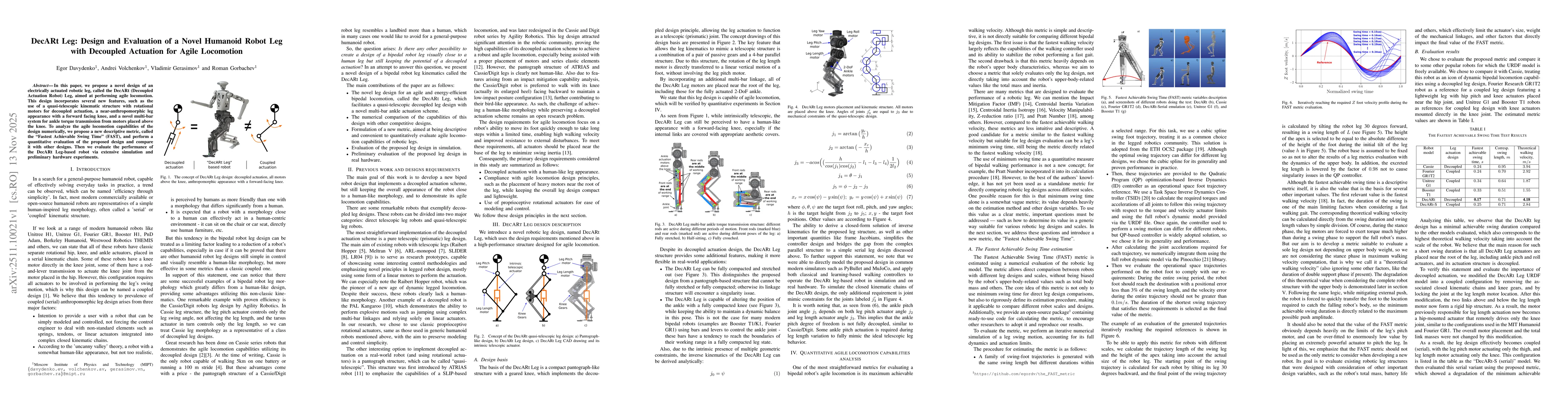 Thumbnail for DecARt Leg: Design and Evaluation of a Novel Humanoid Robot Leg with Decoupled Actuation for Agile Locomotion