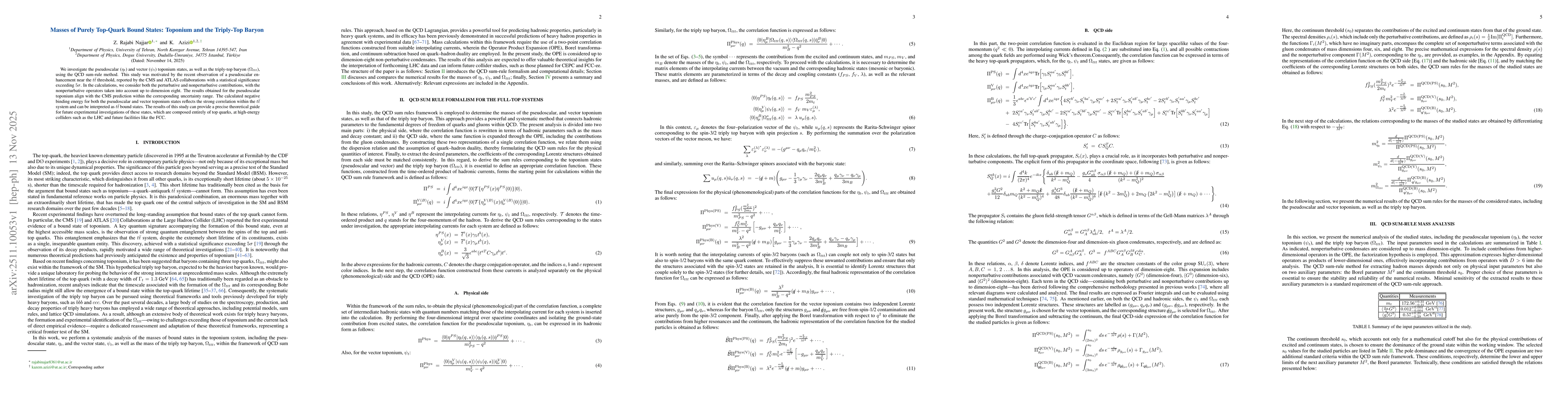 Thumbnail for Masses of Purely Top-Quark Bound States: Toponium and the Triply-Top Baryon