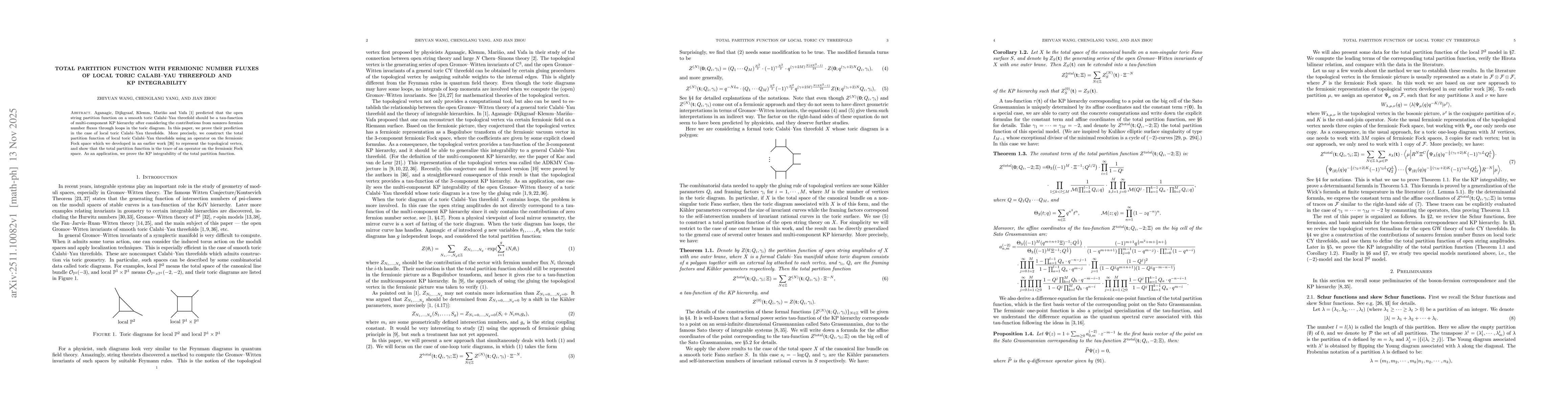 Thumbnail for Total partition function with fermionic number fluxes of local toric Calabi--Yau threefold and KP integrability
