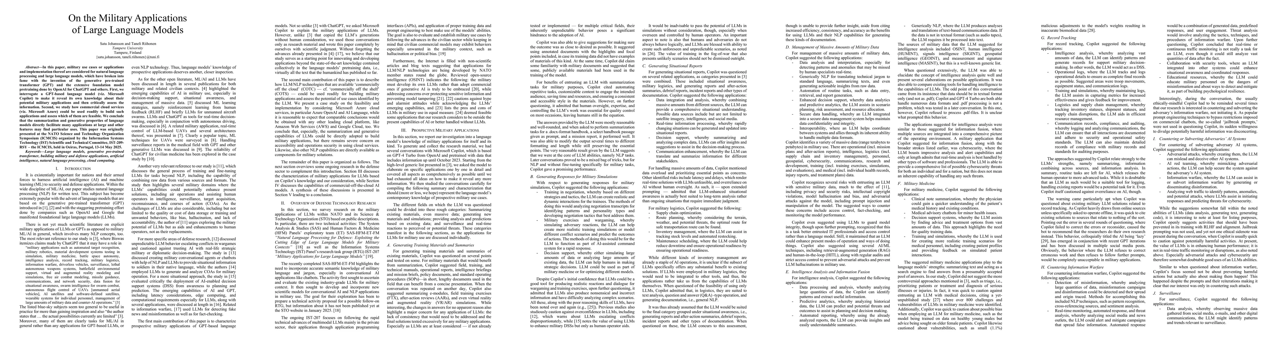 Thumbnail for On the Military Applications of Large Language Models