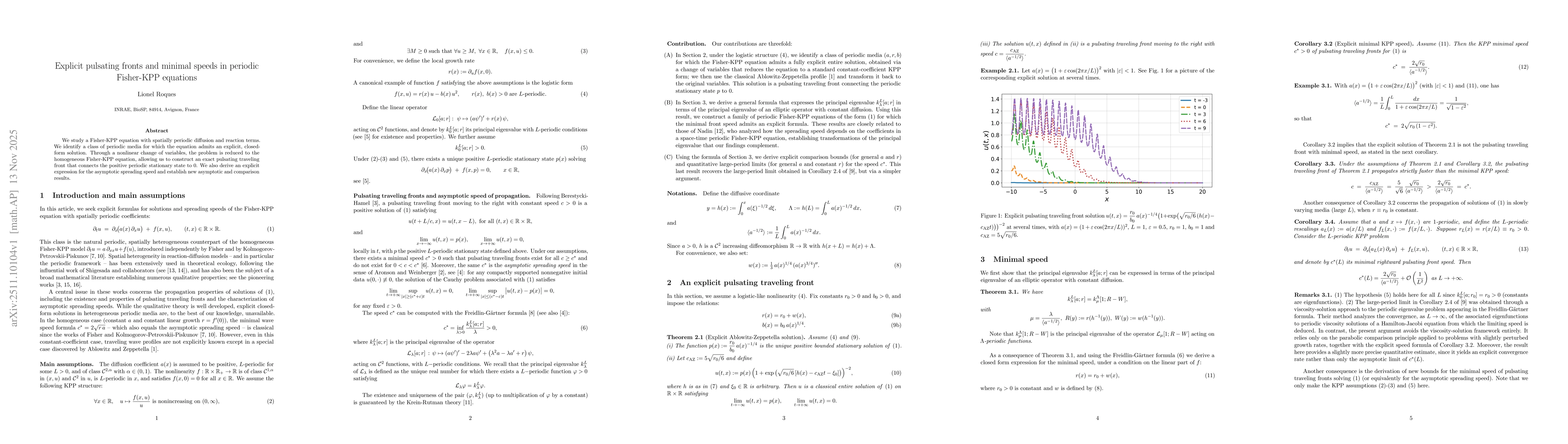 Thumbnail for Explicit pulsating fronts and minimal speeds in periodic Fisher-KPP equations