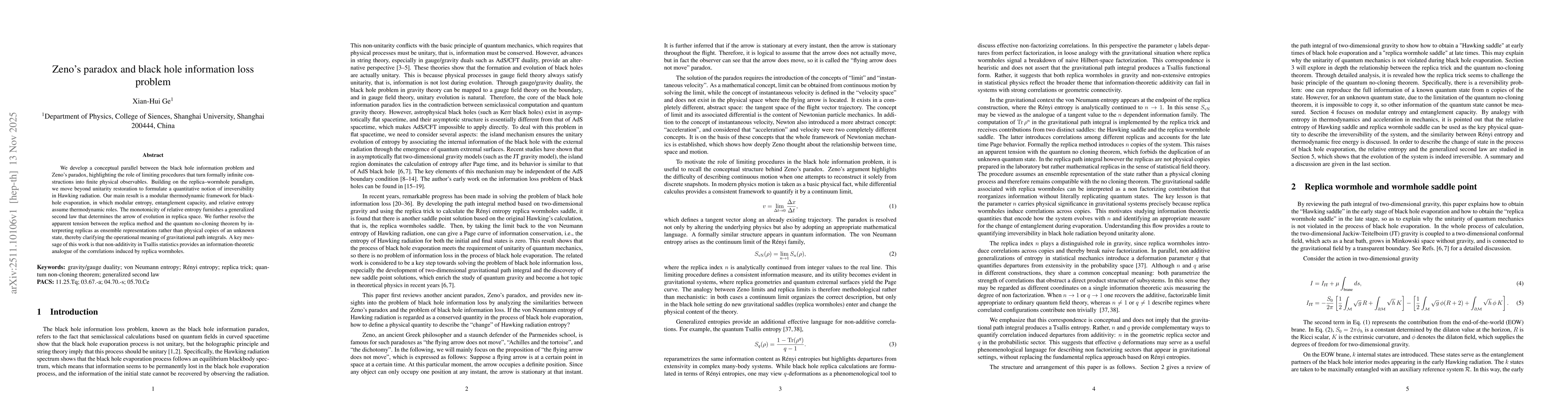 Thumbnail for Zeno's paradox and black hole information loss problem