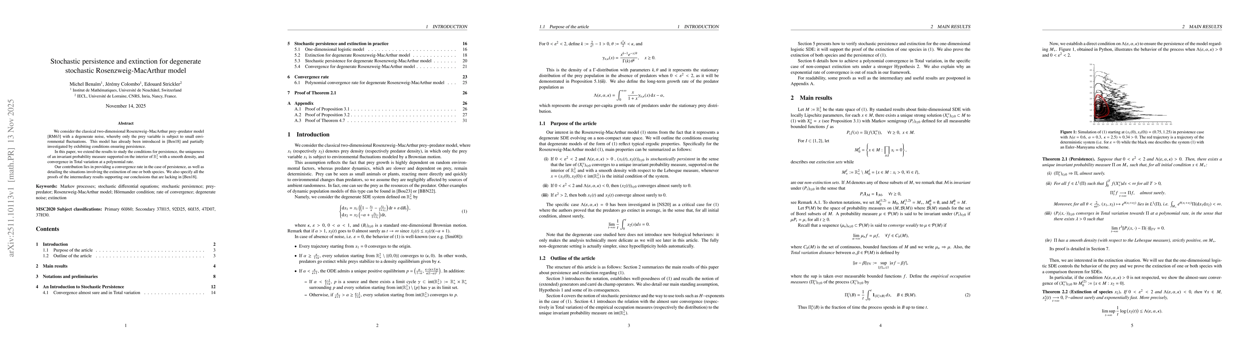 Thumbnail for Stochastic persistence and extinction for degenerate stochastic Rosenzweig-MacArthur model