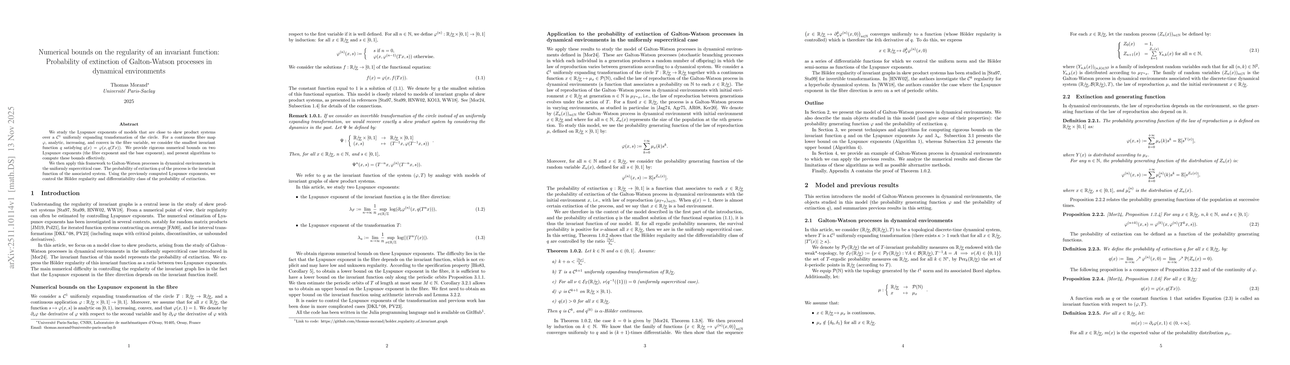 Thumbnail for Numerical bounds on the regularity of an invariant function: Probability of extinction of Galton-Watson processes in dynamical environments