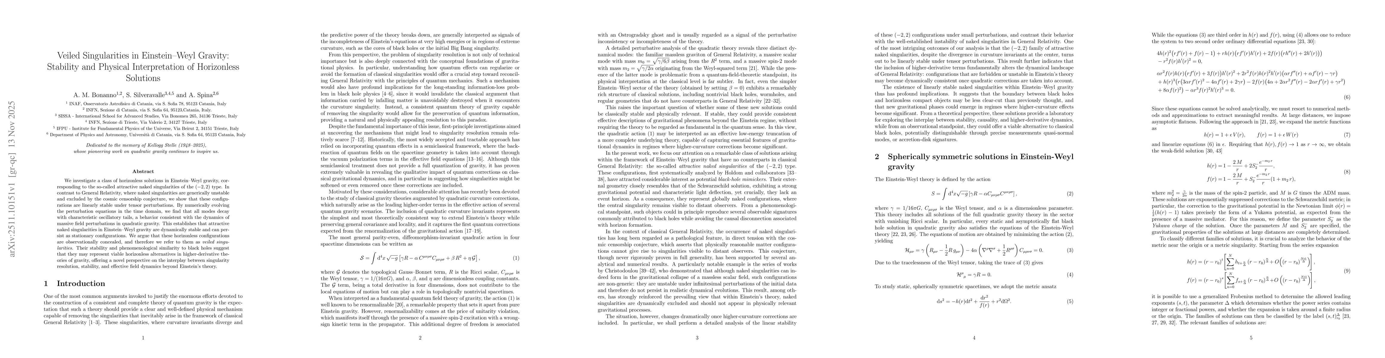Thumbnail for Veiled Singularities in Einstein-Weyl Gravity: Stability and Physical Interpretation of Horizonless Solutions