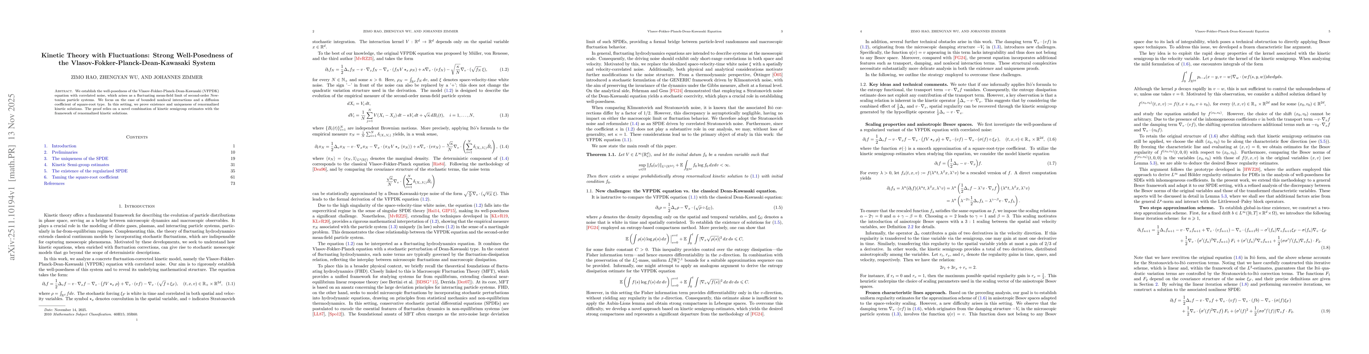 Thumbnail for Kinetic Theory with Fluctuations: Strong Well-Posedness of the Vlasov-Fokker-Planck-Dean-Kawasaki System