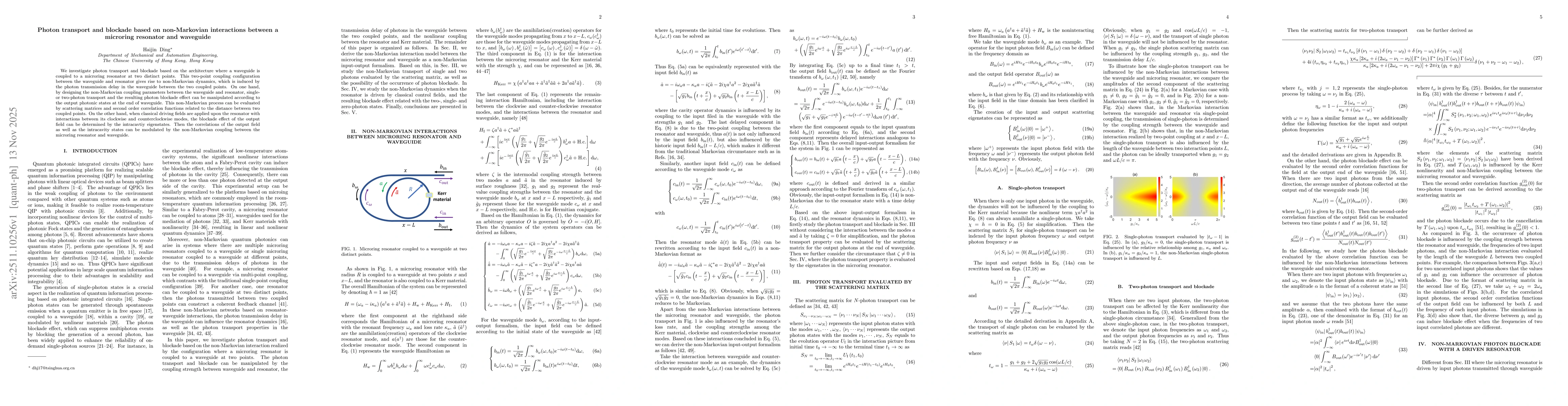Thumbnail for Photon transport and blockade based on non-Markovian interactions between a microring resonator and waveguide