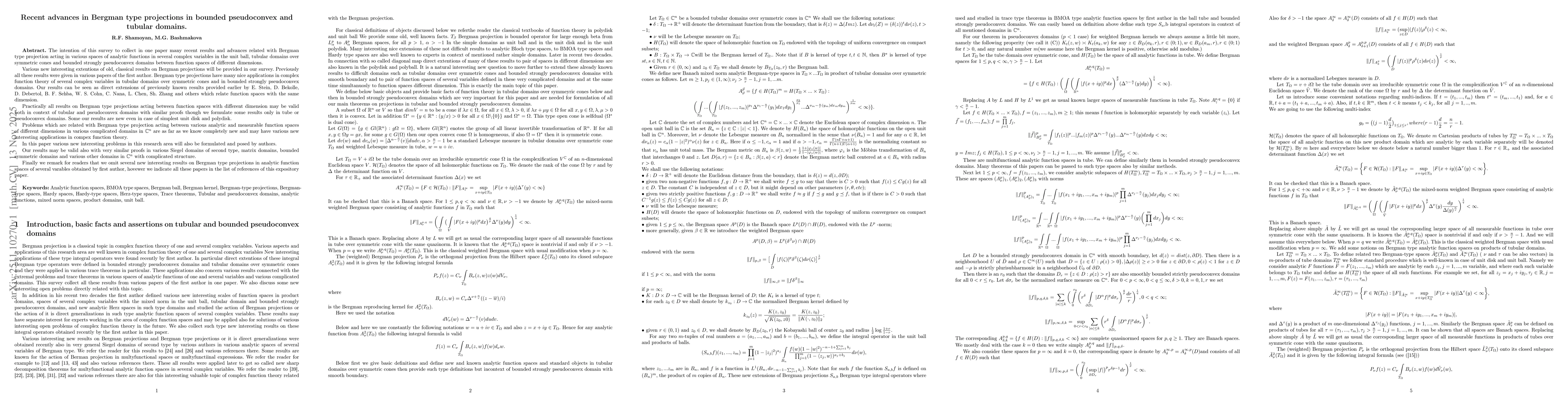 Thumbnail for Recent advances in Bergman type projections in bounded pseudoconvex and tubular domains