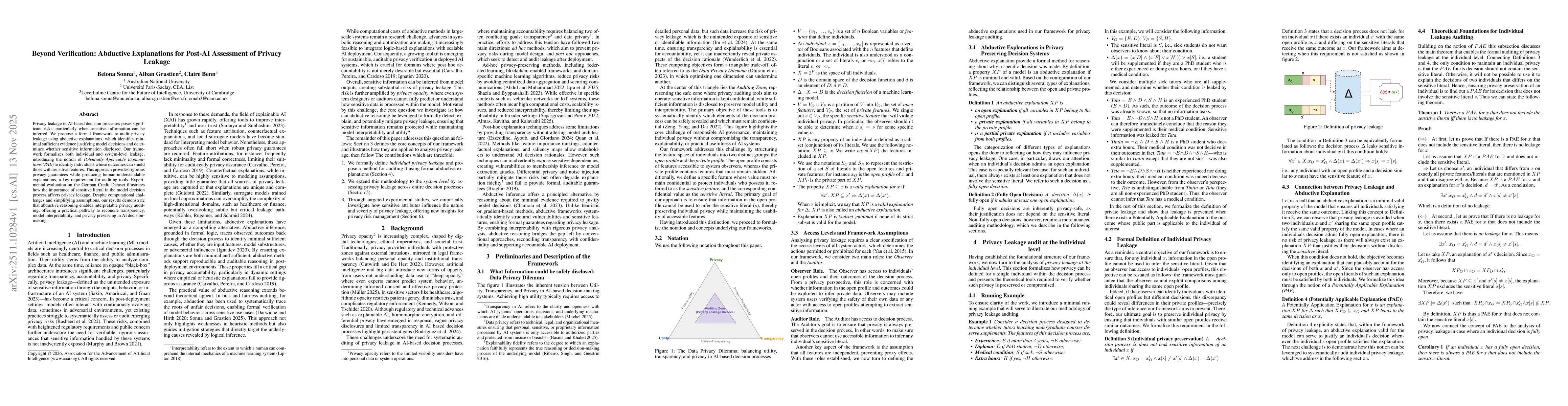 Thumbnail for Beyond Verification: Abductive Explanations for Post-AI Assessment of Privacy Leakage