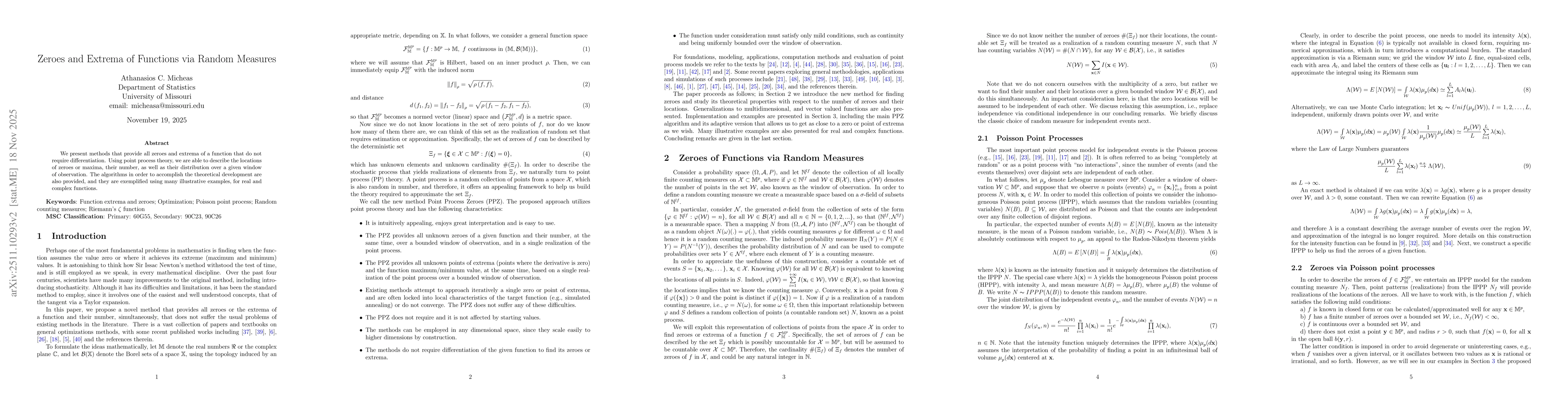 Thumbnail for Zeroes and Extrema of Functions via Random Measures