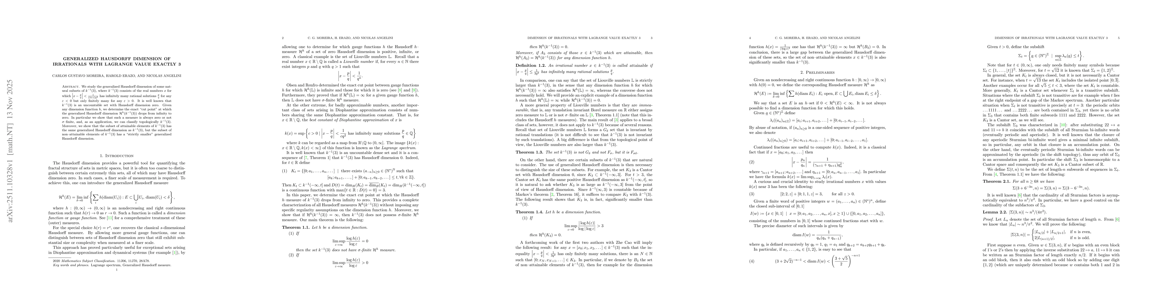 Thumbnail for Generalized Hausdorff dimension of irrationals with Lagrange value exactly 3
