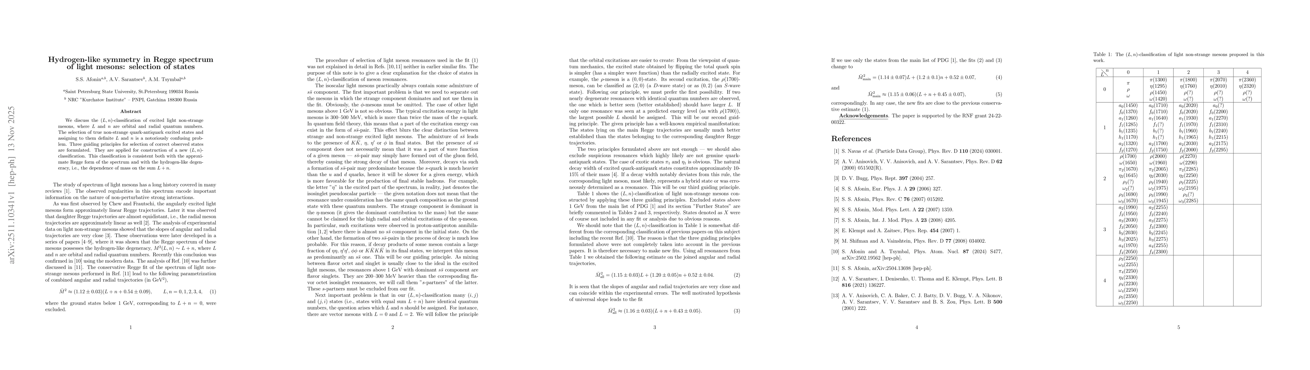 Thumbnail for Hydrogen-like symmetry in Regge spectrum of light mesons: selection of states