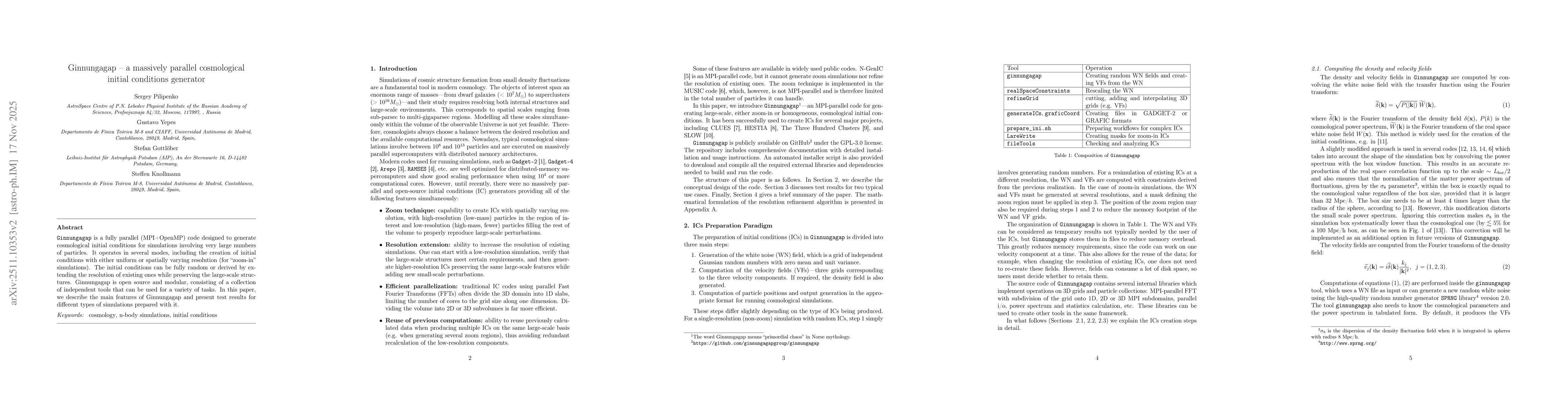 Thumbnail for Ginnungagap -- a massively parallel cosmological initial conditions generator