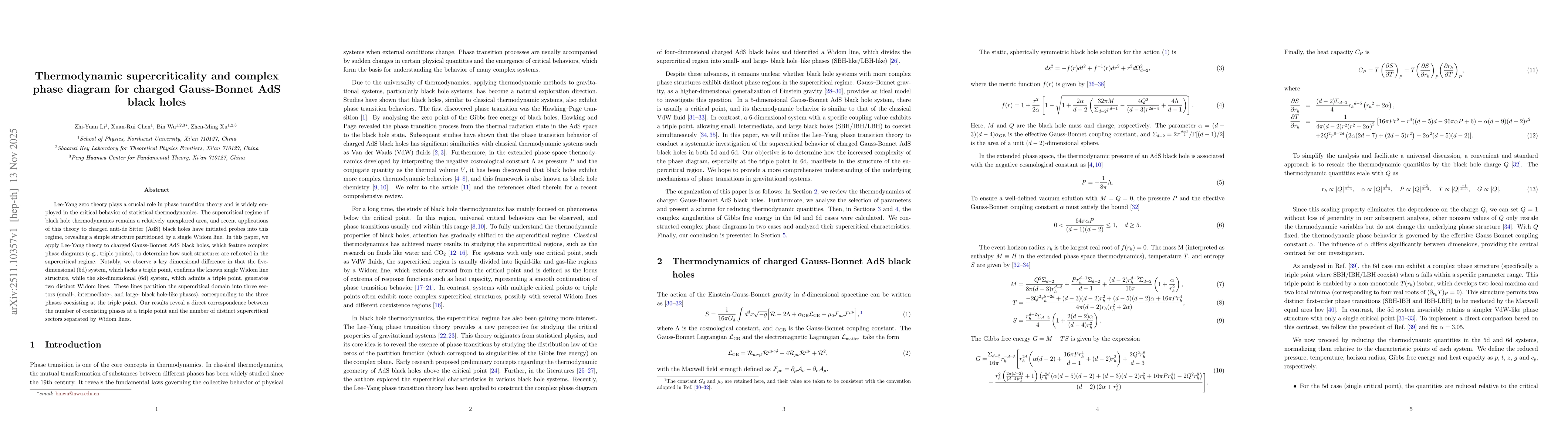 Thumbnail for Thermodynamic supercriticality and complex phase diagram for charged Gauss-Bonnet AdS black holes