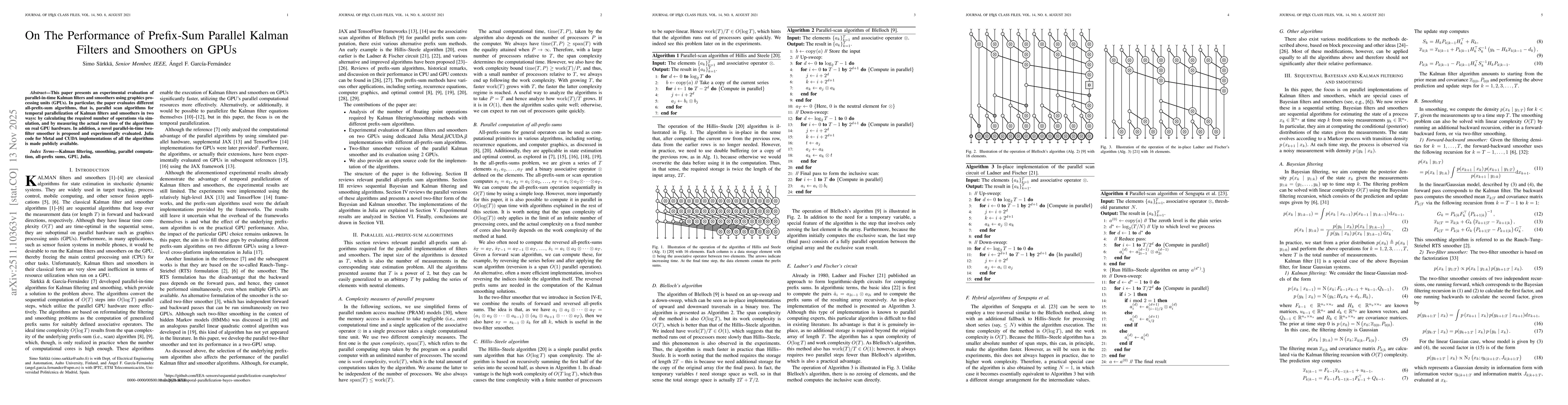 Thumbnail for On The Performance of Prefix-Sum Parallel Kalman Filters and Smoothers on GPUs