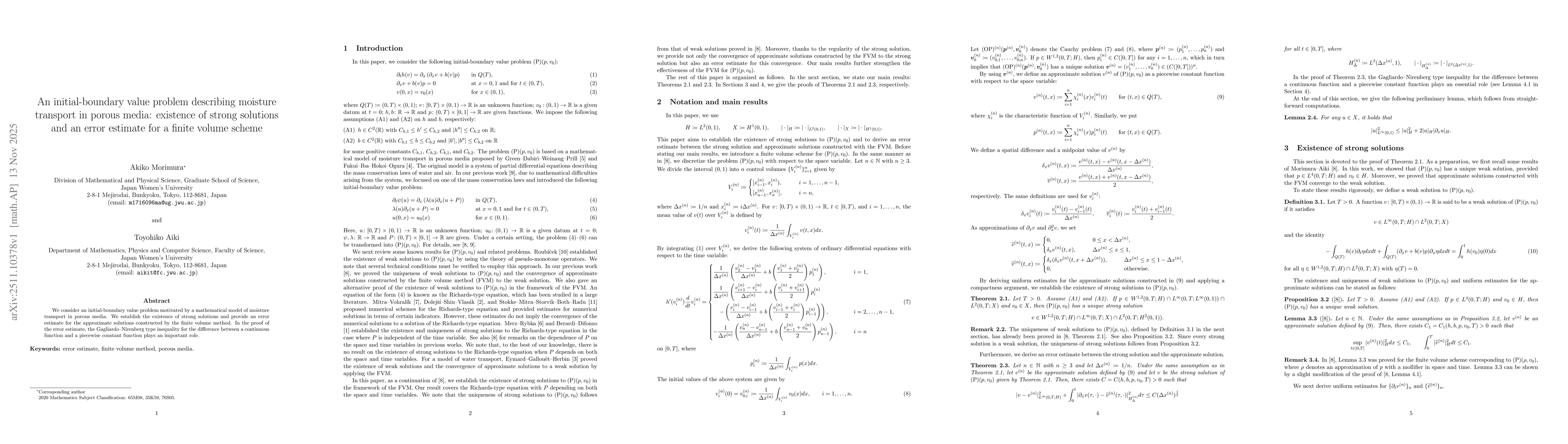 Thumbnail for An initial-boundary value problem describing moisture transport in porous media: existence of strong solutions and an error estimate for a finite volume scheme